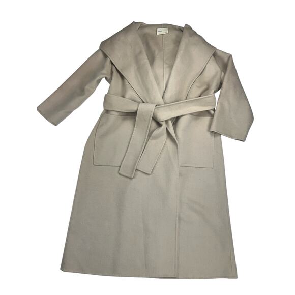 NAP Loungewear 100% Wool Hooded Belted Oversized Coat Large Pockets Tan Size S - Picture 2 of 14